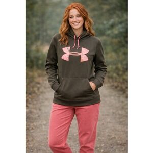Under Armour Sweatshirt Women's‎ Sz Medium Green Pink Camo Logo Pull Over Hoodie